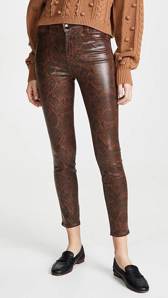 J Brand Alana Coated Snake-Print Crop Skinny Jeans, Dark Eclair