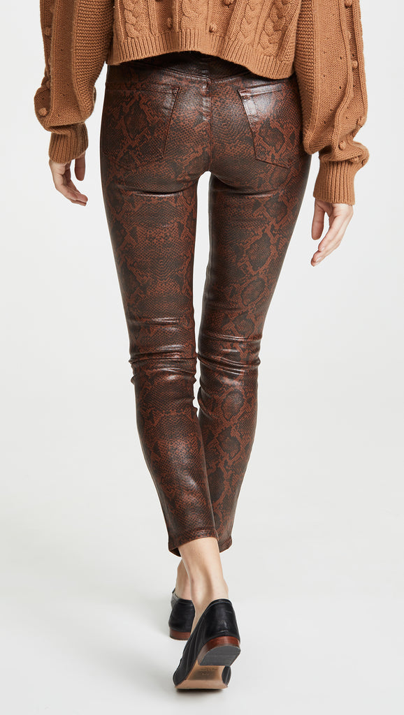 J Brand Alana Coated Snake-Print Crop Skinny Jeans, Dark Eclair