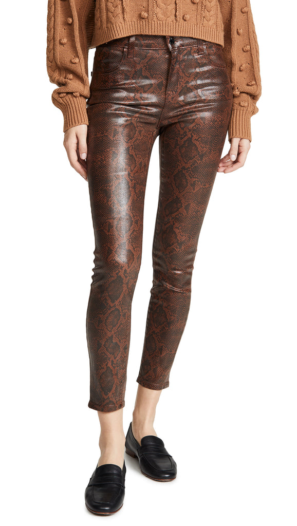 J Brand Alana Coated Snake-Print Crop Skinny Jeans, Dark Eclair