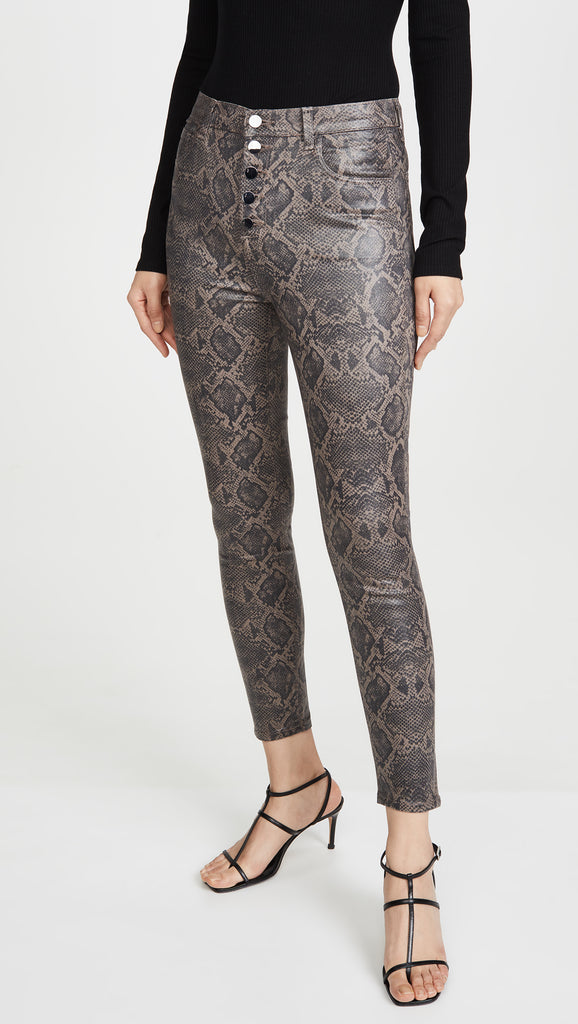 J Brand 'Lillie' Coated Snake-Print Crop Skinny Jeans, Coated Boa