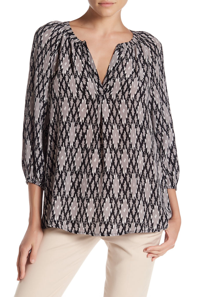 Joie 'Addie B' Ikat Printed 3/4 Sleeve Silk Blouse, Caviar