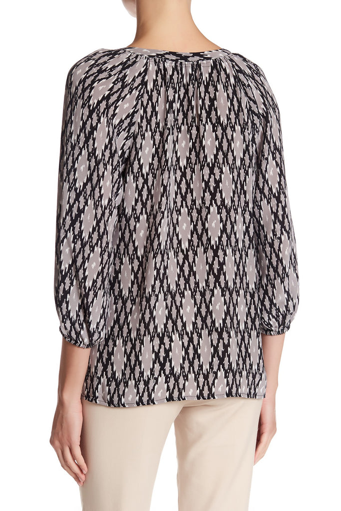 Joie 'Addie B' Ikat Printed 3/4 Sleeve Silk Blouse, Caviar