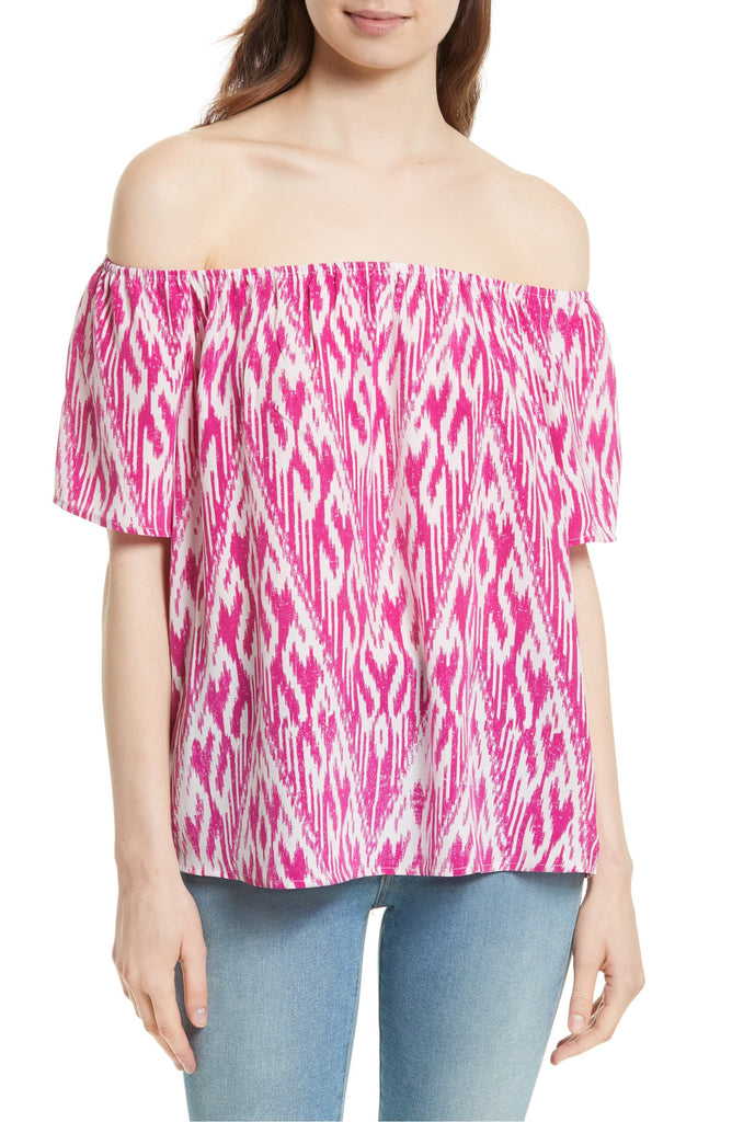 Joie Amesti B Off-The-Shoulder Ikat Silk Top, Freesia/Porcelain