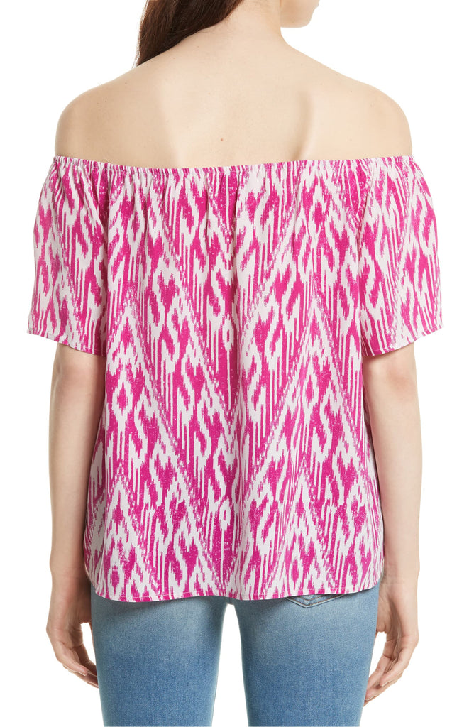 Joie Amesti B Off-The-Shoulder Ikat Silk Top, Freesia/Porcelain