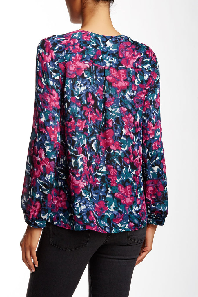 Joie Anthia Floral Print Matte Silk L/S Blouse, Jade/Freesia