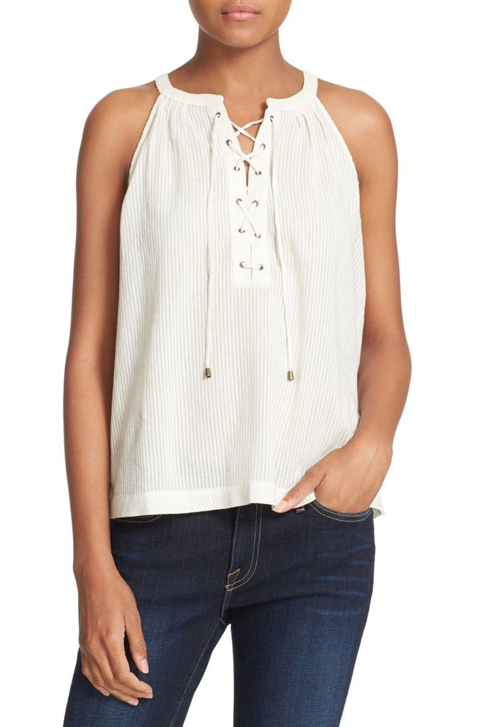 Joie 'Arabeth' Shadow-Striped Cotton Sleeveless Top, Natural