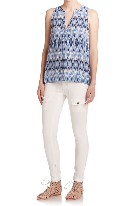 Joie Aruna Ikat Printed Silk Sleeveless Top, Dark Navy Blue