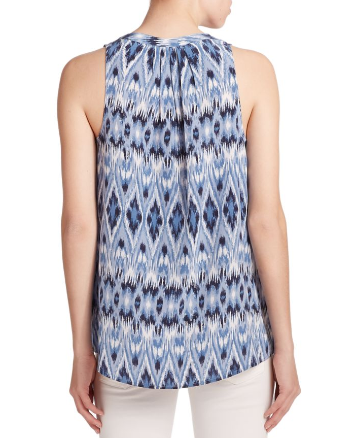 Joie Aruna Ikat Printed Silk Sleeveless Top, Dark Navy Blue