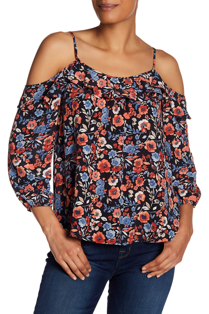 Joie Birtha Cold-Shoulder Floral Print Silk Blouse, Stingray