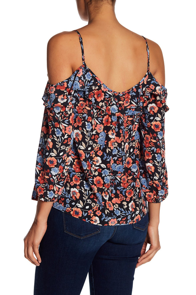 Joie Birtha Cold-Shoulder Floral Print Silk Blouse, Stingray