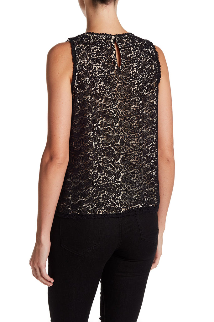 Joie Bria Sleeveless Cotton Lace Tank Top, Caviar Black/Nude