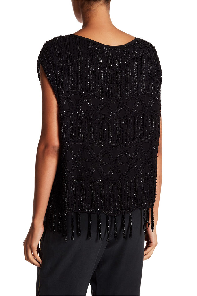 Joie Cecile Beaded Cap-Sleeve Top, Black