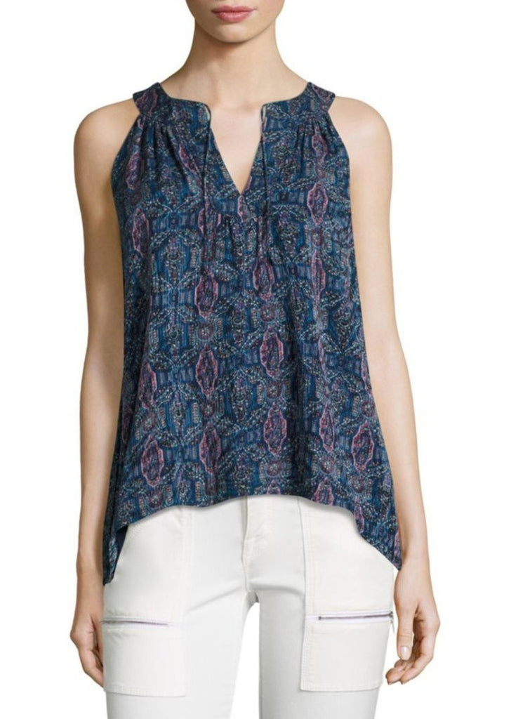 Joie Elin Tile-Print Silk Blend Sleeveless Top, High Seas