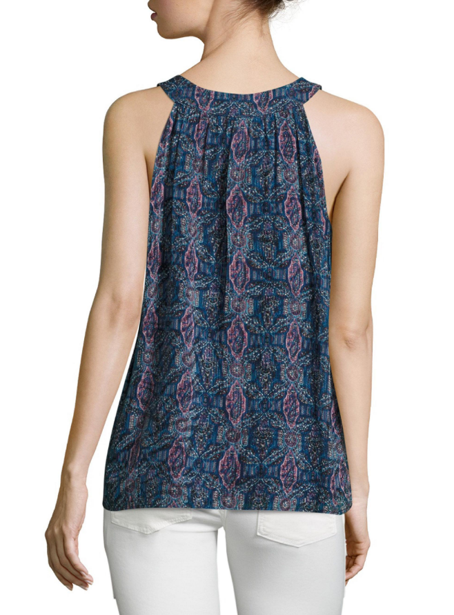 Joie Elin Tile-Print Silk Blend Sleeveless Top, High Seas