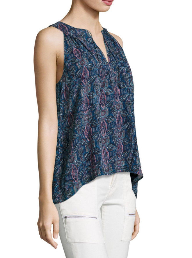 Joie Elin Tile-Print Silk Blend Sleeveless Top, High Seas