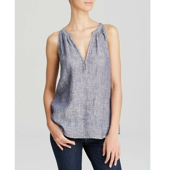Joie Eniko G Crosshatch Sleeveless Linen Top, Dark Navy Blue