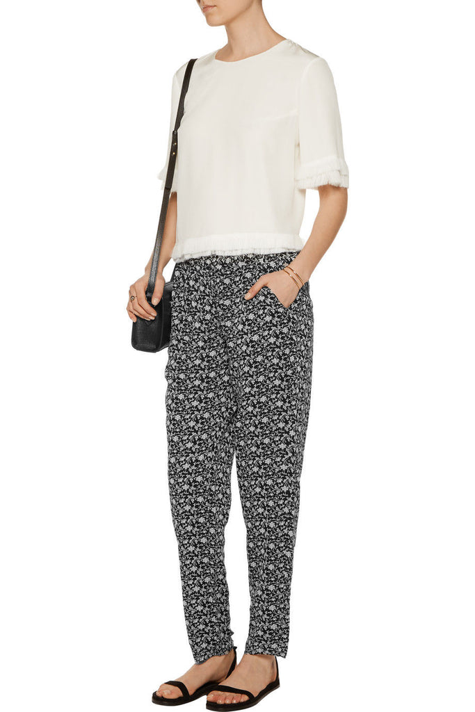 Joie 'Eurie' Floral Print Silk Organza Pants, Caviar Black