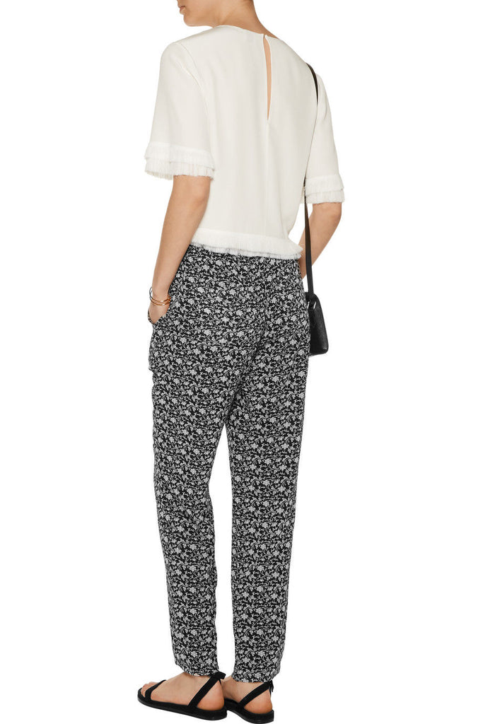 Joie 'Eurie' Floral Print Silk Organza Pants, Caviar Black