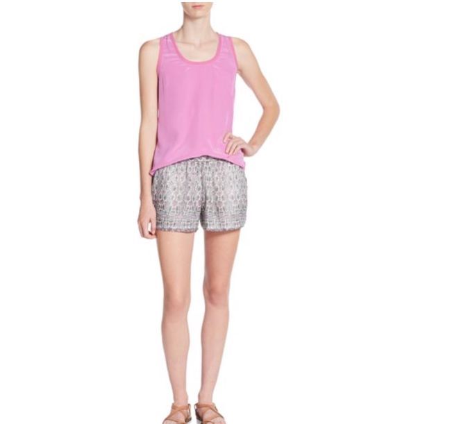 Joie Fisch Floral-Print Silk Shorts, Porcelain Verbena Multi