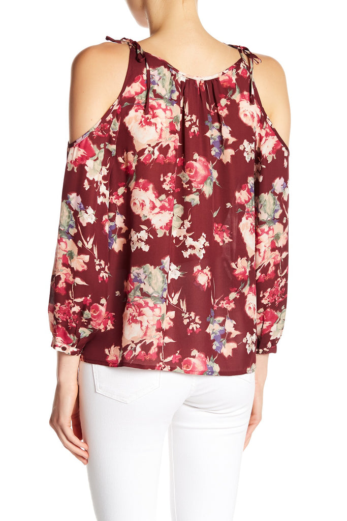 Joie Jilette Cold-Shoulder Floral Print Silk Blouse, Deep Verbena