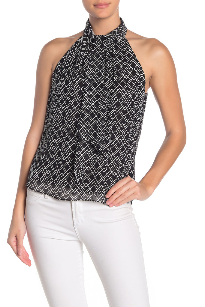 Joie Leikyn B Printed Silk Sleeveless Halter Top, Caviar