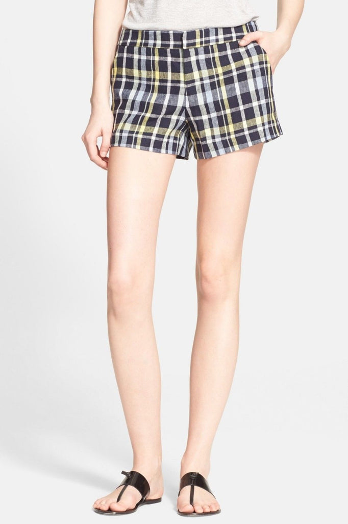 Joie 'Merci' Printed Linen Plaid Shorts, Blue/Yellow/White