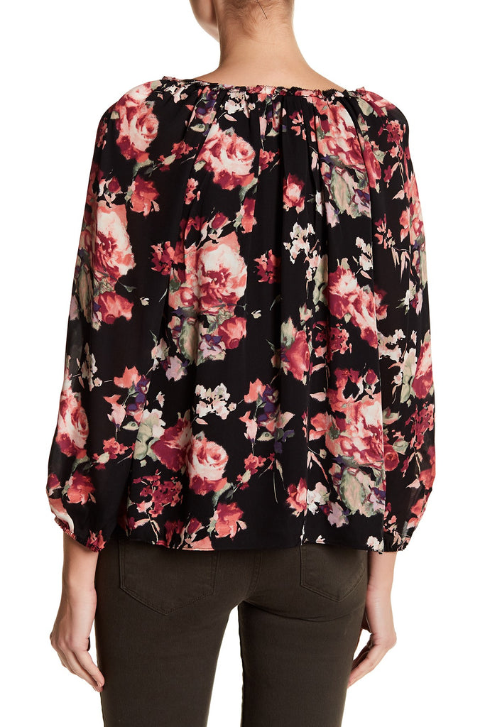 Joie Nadege Floral-Printed Tie-Neck Silk Blouse, Caviar