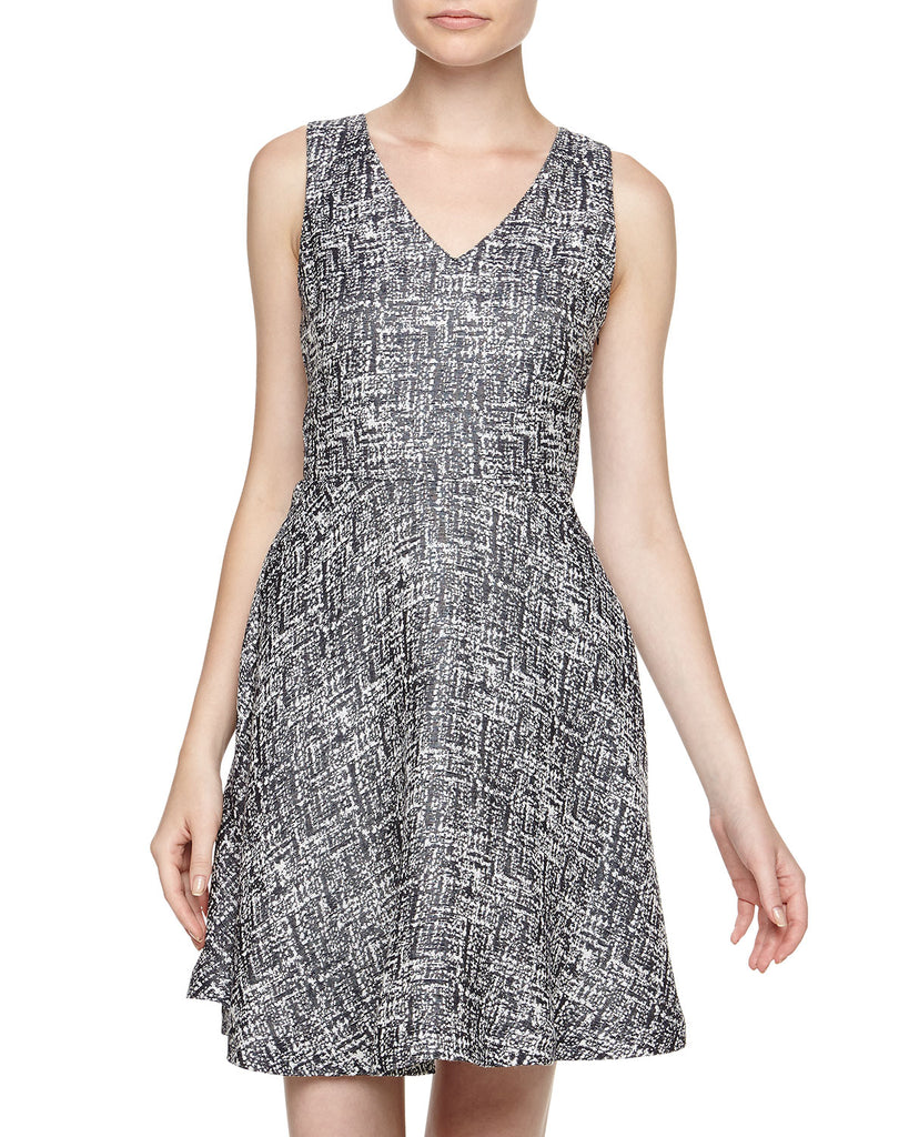 Joie Norton Textured Fit & Flare Dress, Caviar/White