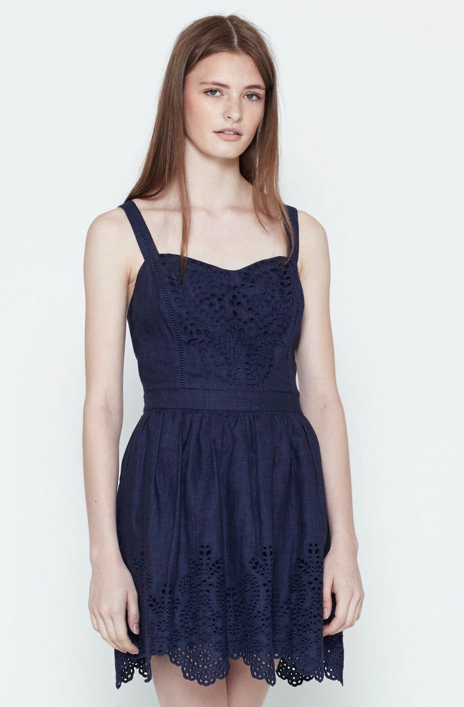 Joie Ornata Sleeveless Linen Lace Dress, Dark Indigo