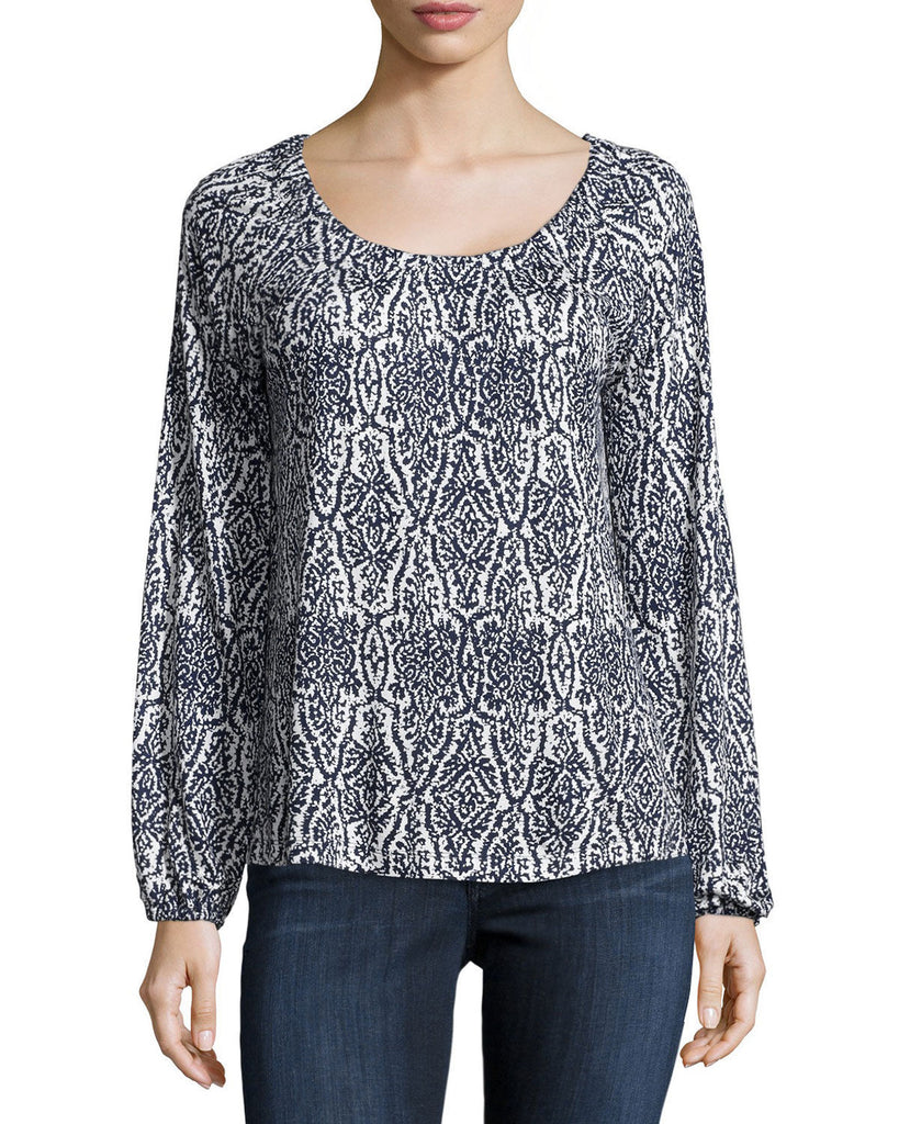 Joie 'Priscilla' Tie-Neck Printed Tunic Top, Dark Navy Blue