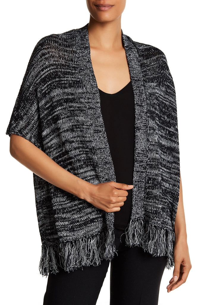 Joie 'Sona' Linen-Blend Fringe-Hem Cardigan, Caviar Grey Multi