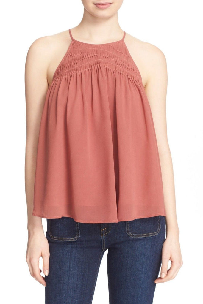 Joie 'Soseh' Smocked Silk Sleeveless Top, Burnt Terracotta