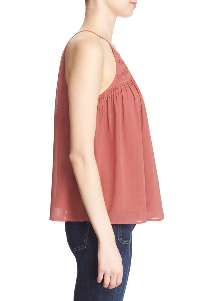 Joie 'Soseh' Smocked Silk Sleeveless Top, Burnt Terracotta