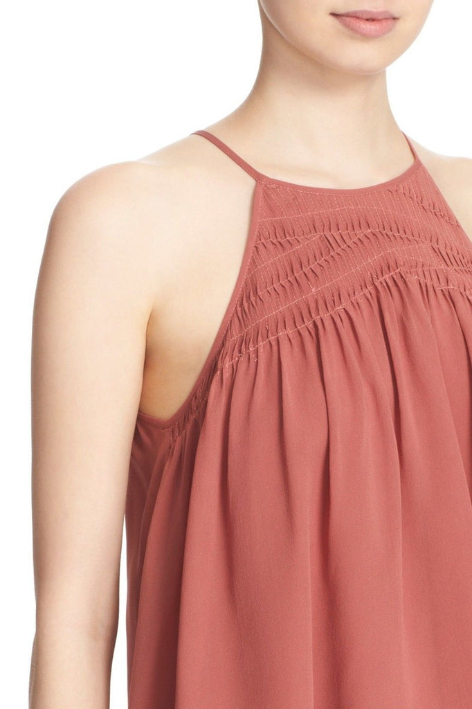 Joie 'Soseh' Smocked Silk Sleeveless Top, Burnt Terracotta