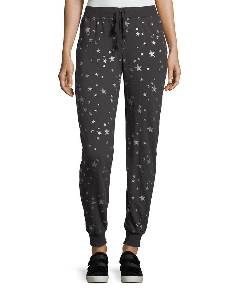 Joie Tendra B Metallic Star Print Sweatpants - Silver Foil/Caviar
