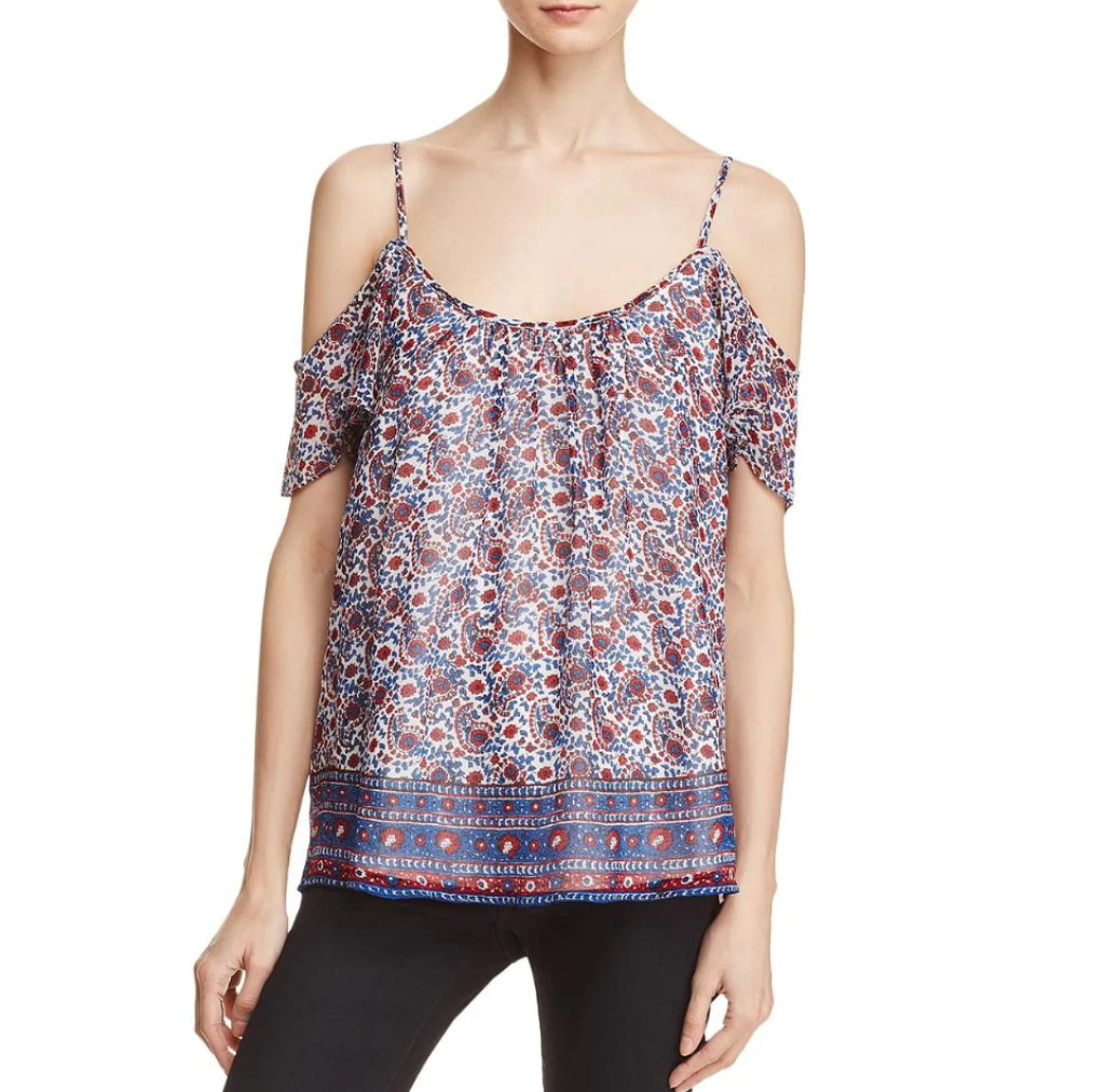 Joie Adorlee Cold-Shoulder Floral Print Silk Top, High Seas