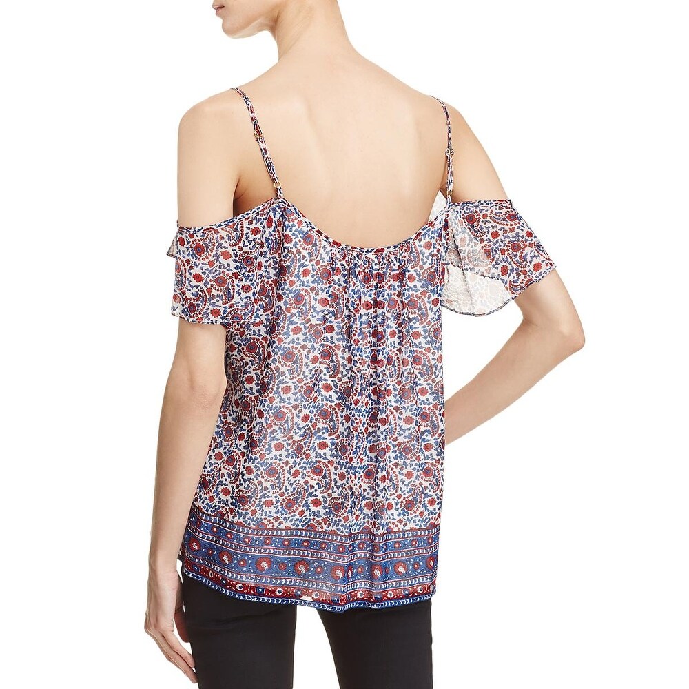 Joie Adorlee Cold-Shoulder Floral Print Silk Top, High Seas