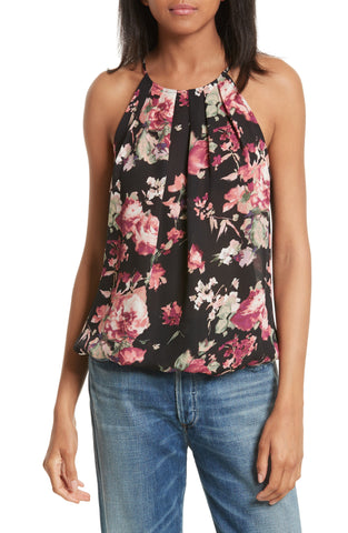 Joie Shawnette Metallic Silk Chiffon Halter Top, Caviar/Silver