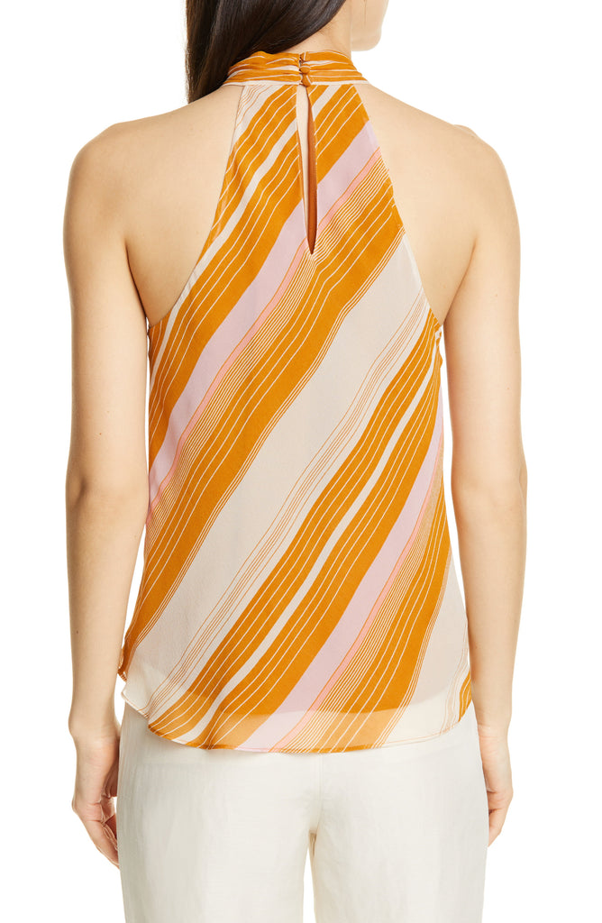 Joie Cedra B Striped Silk Sleeveless Halter Blouse, Copper