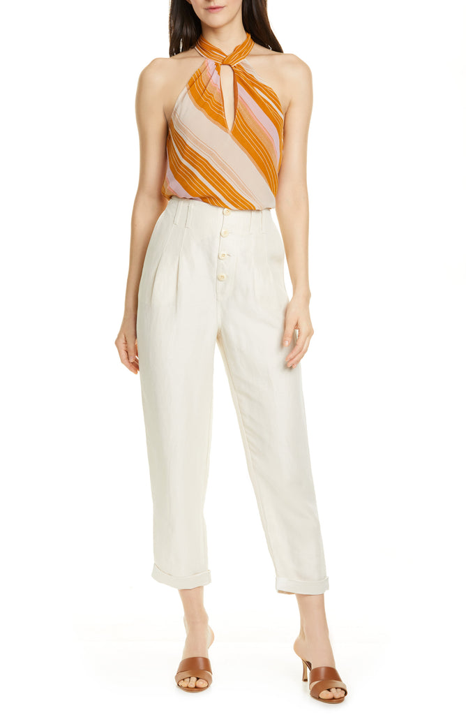 Joie Cedra B Striped Silk Sleeveless Halter Blouse, Copper