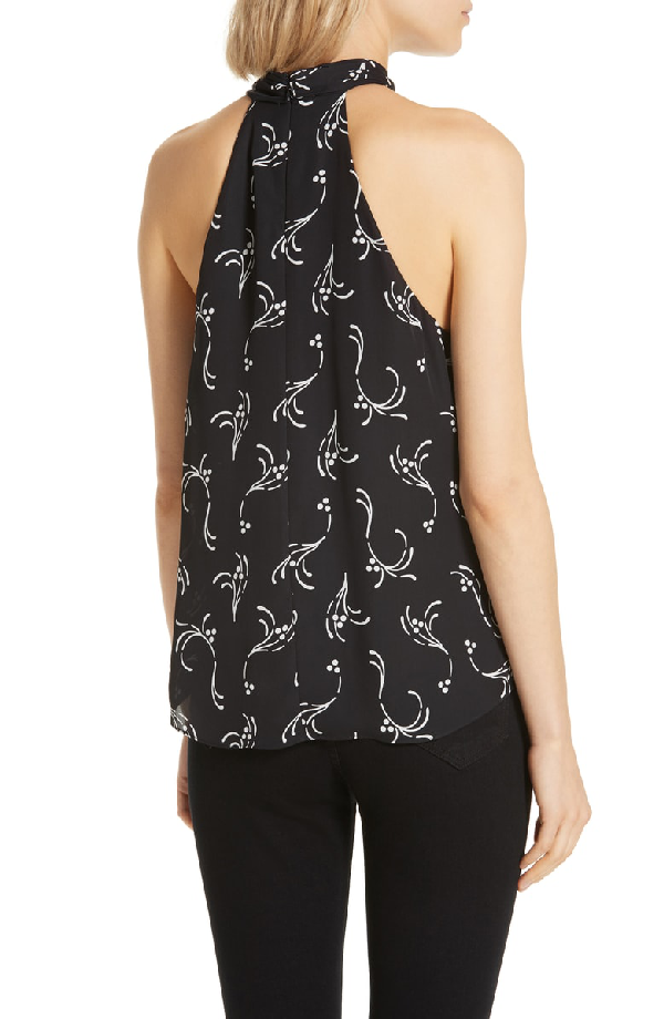 Joie Cedra Printed Silk Sleeveless Halter Blouse, Caviar