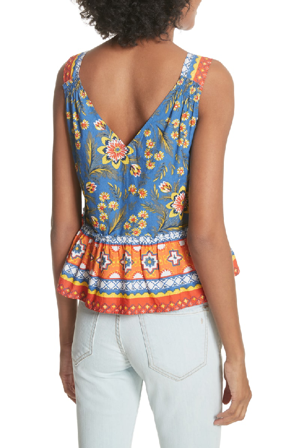 Joie 'Chinaru' Sleeveless Printed Cotton Peplum Top, Baja Blue