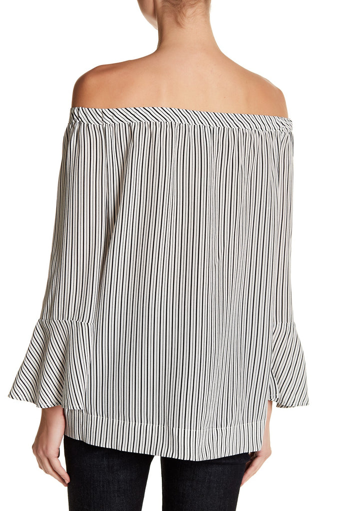 Joie Dinora Striped Off-the-Shoulder Silk Blouse, Porcelain/Caviar