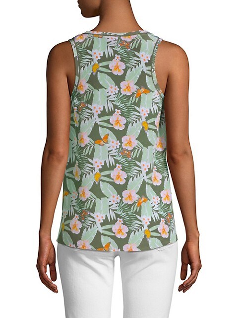 Joie Erla Sleeveless Silk Tropical Floral Print Top, Moss
