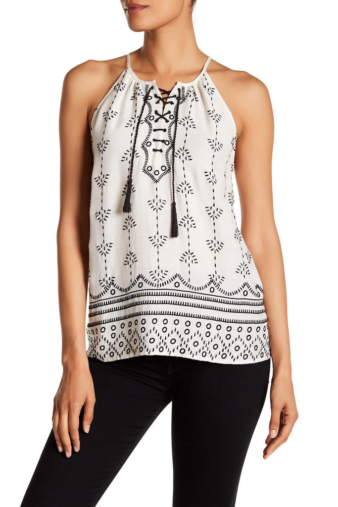 Joie Gough Sleeveless Embroidered Top, Natural/Caviar