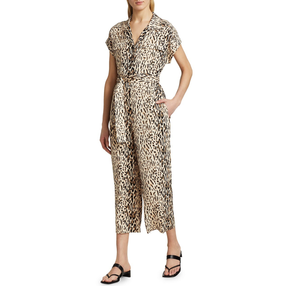 Joie 'Jailee' Animal-Print Cropped Jumpsuit, Ecru