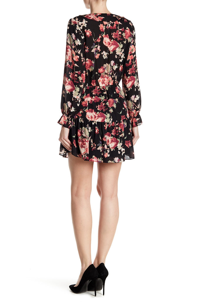 Joie 'Joada' Ruffle-Trim Floral-Print Silk Dress, Caviar
