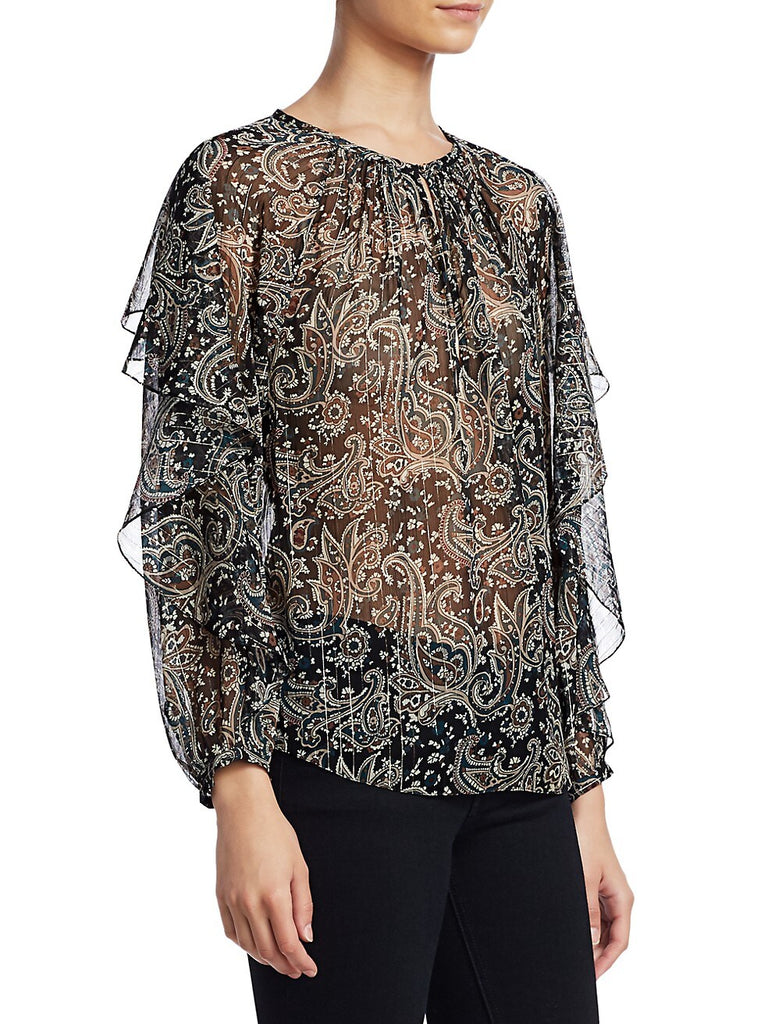Joie 'Kriston' Paisley Print Semi-Sheer L/S Blouse, Caviar