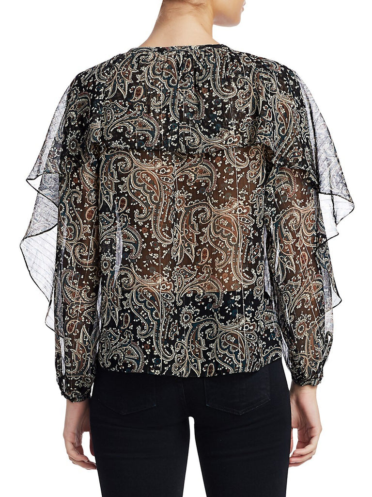 Joie 'Kriston' Paisley Print Semi-Sheer L/S Blouse, Caviar