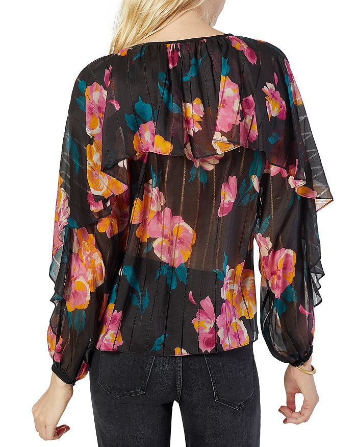 Joie 'Kriston' Floral-Print Semi-Sheer Silk Blouse, Caviar